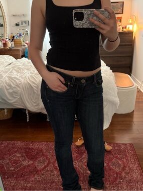 American Eagle Outfitters Dark Blue Bootcut Jeans With Blue Sequins